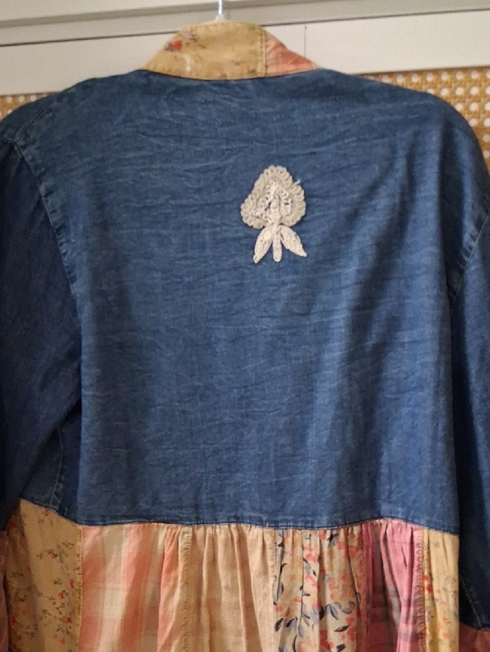 Patchwork Floral Embroidered Open Front Jacket - Blue & Pink - Picture 9 of 9